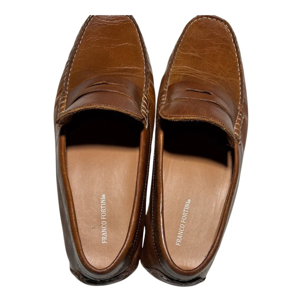 Leather slip on penny loafer brown black cognac rubber sole by Franco Fortini 9